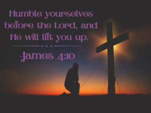 An image of person kneeling at a Cross in humility.